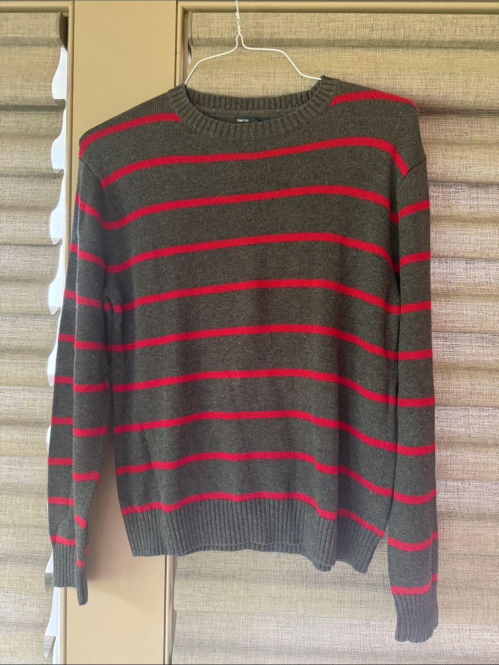 GAP Charcoal Gray Sweater with Red Stripes